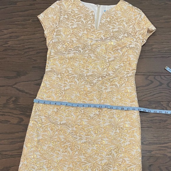J McLaughlin Ariana Champagne Metallic Palm Leaf Dress Gold SZ 6 - Picture 12 of 12